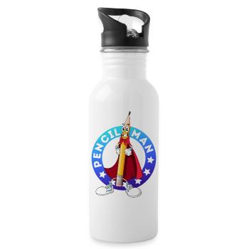 Bleistift-Mann - Trinkflasche mit integriertem Trinkhalm - Weiß - Rechts