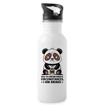 Aufgrund unglücklicher Umstände bin ich wach, Panda - Trinkflasche mit integriertem Trinkhalm - Weiß - Rechts