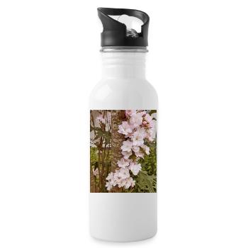 Zarte Kirschblüten auf Baumstamm - Trinkflasche mit integriertem Trinkhalm - Weiß - Rechts