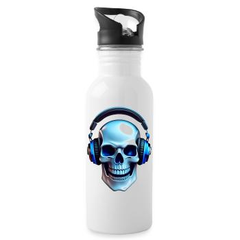 Music listener, skull with headphones - Water bottle with straw - white - Right