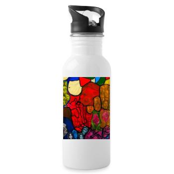 Kunstvolles Design - Trinkflasche mit integriertem Trinkhalm - Weiß - Rechts