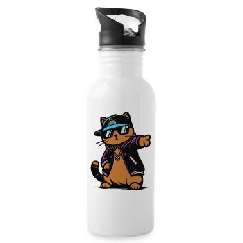 cole red cat in funny hip hop style - Water bottle with straw - white - Right