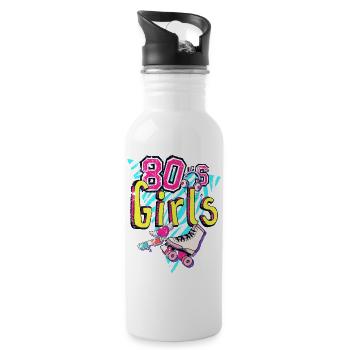 80s Girls Neon Roller Vibe - Water bottle with straw - white - Right