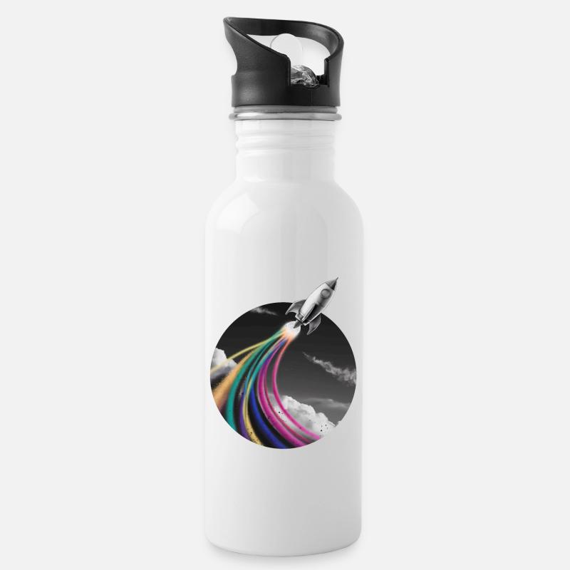 Colorful Spray Rocket - Water bottle with straw - white