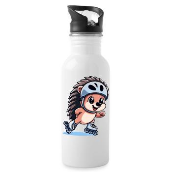 Speedy Hedgehog: Rollschuh-Champion - Trinkflasche mit integriertem Trinkhalm - Weiß - Rechts