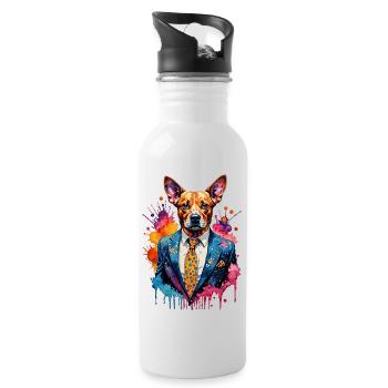 Hund im Anzug - Trinkflasche mit integriertem Trinkhalm - Weiß - Rechts