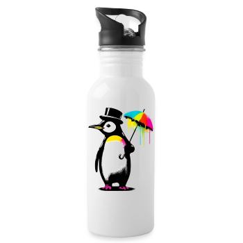 Penguin with hat and umbrella for rain - Water bottle with straw - white - Right
