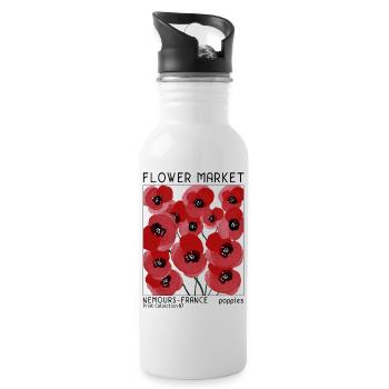 Mohnblumenmarkt Retro Aquarell Design - Trinkflasche mit integriertem Trinkhalm - Weiß - Rechts