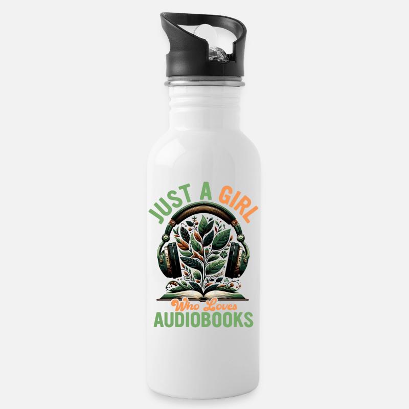 Earbuds & Epics: The Audiobook Lover's Tale - Trinkflasche mit integriertem Trinkhalm - Weiß