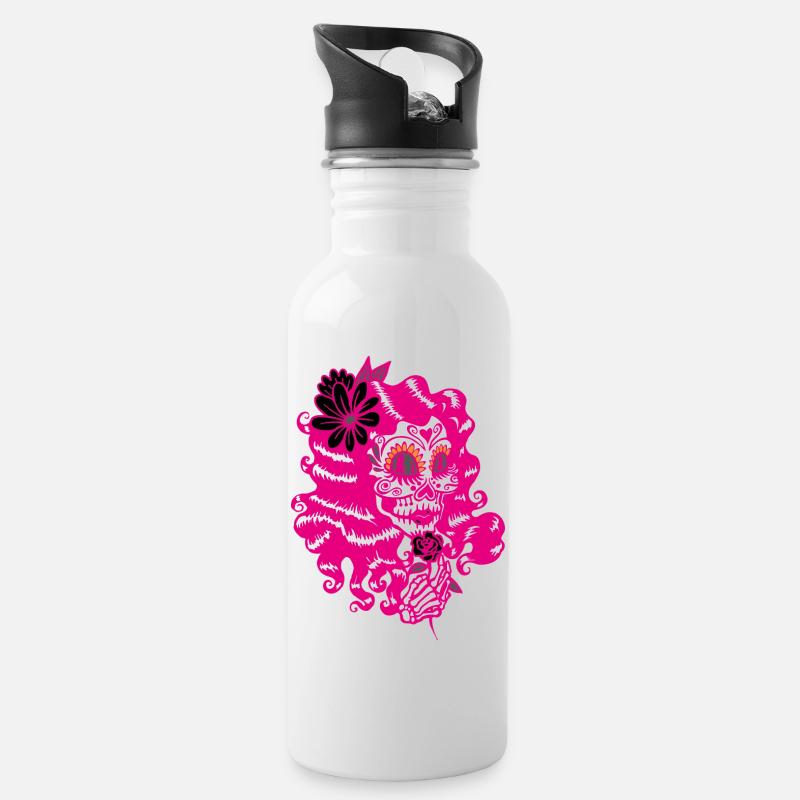 Dia de los muertos - Trinkflasche mit integriertem Trinkhalm - Weiß