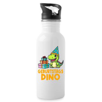Kindergeburtstag Geburtstags Dino bunte Geschenke - Trinkflasche mit integriertem Trinkhalm - Weiß - Rechts