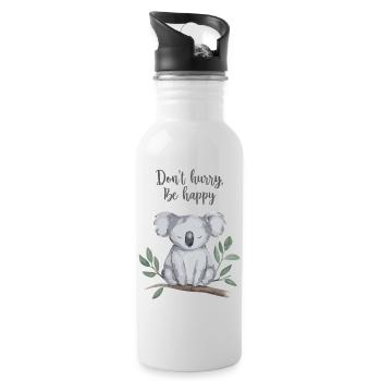 Don't Hurry, Be Happy - Aquarell Koala - Trinkflasche mit integriertem Trinkhalm - Weiß - Rechts