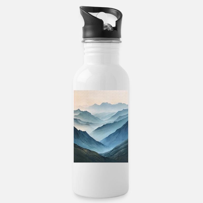 Poster Canvas Mountain 52 - Trinkflasche mit integriertem Trinkhalm - Weiß