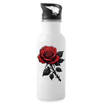 Dark rose illustration with red petals - Water bottle with straw - white - Right