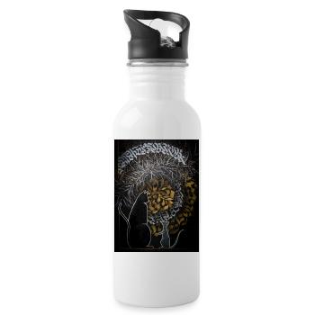 Calligraffiti - Katz & Maus - Trinkflasche mit integriertem Trinkhalm - Weiß - Rechts
