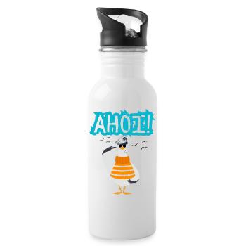 Ahoi - Möwe - Kapitän - Nordsee - Ostsee - Sea - Trinkflasche mit integriertem Trinkhalm - Weiß - Rechts