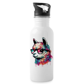 Alpaka mit Brille - Trinkflasche mit integriertem Trinkhalm - Weiß - Rechts