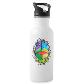 Abstract Colorful Face Portrait - Water bottle with straw - white - Right