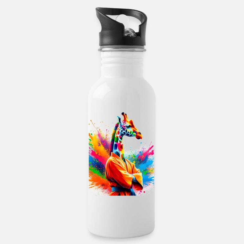 Karate Giraffe - Trinkflasche mit integriertem Trinkhalm - Weiß