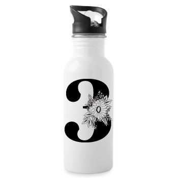Number 3 Black Floral -3rd Floral Anniversary - Water bottle with straw - white - Right