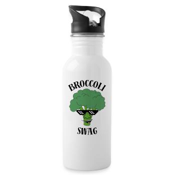 Laughing broccoli with sunglasses - Water bottle with straw - white - Right
