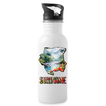 Watercolor Map of Suriname - Water bottle with straw - white - Right