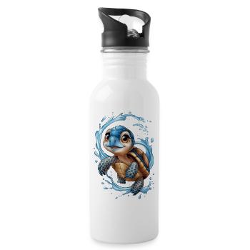 happy little turtle - Urlaubsspaß am Meer - Trinkflasche mit integriertem Trinkhalm - Weiß - Rechts