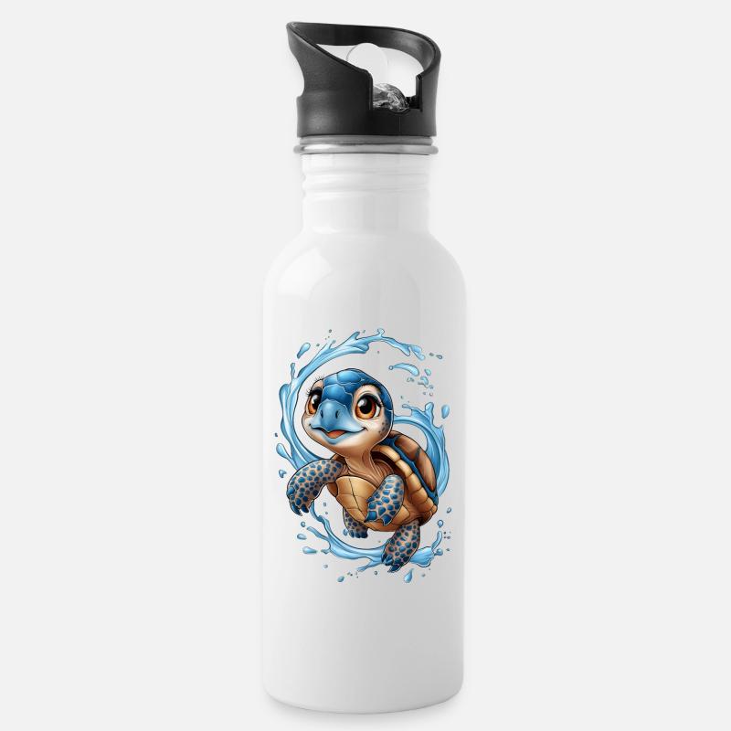 happy little turtle - Urlaubsspaß am Meer - Trinkflasche mit integriertem Trinkhalm - Weiß
