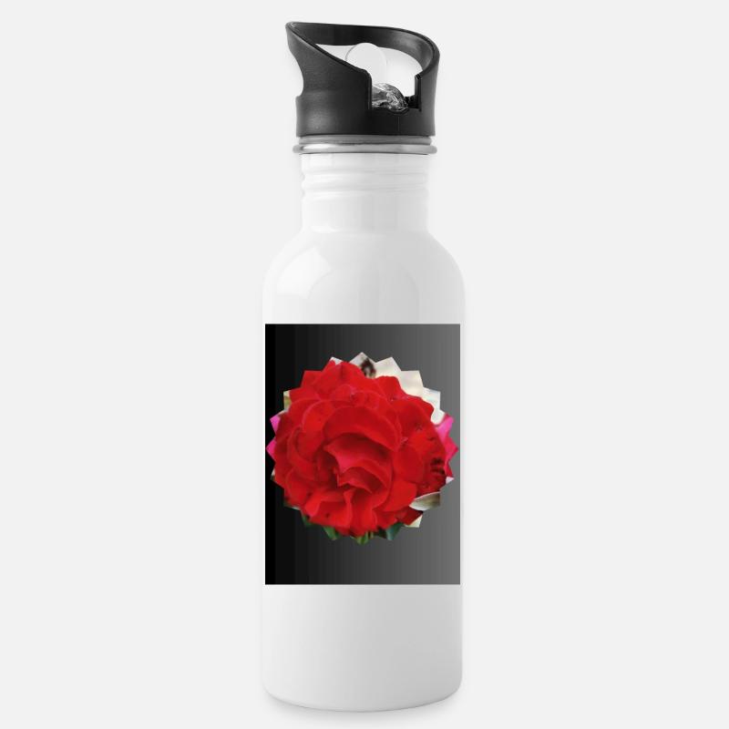 Rose in Sonnenform - Trinkflasche mit integriertem Trinkhalm - Weiß