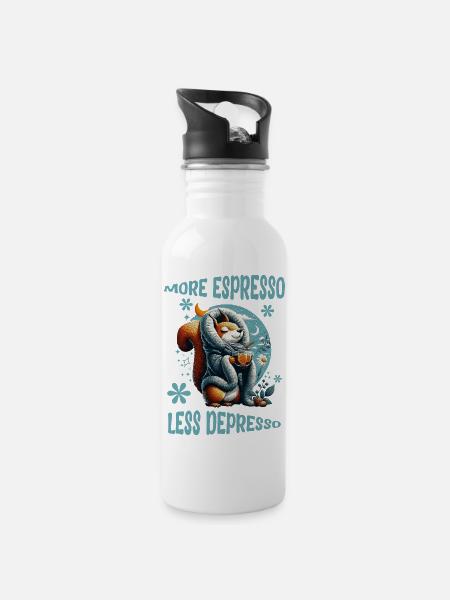 More Espresso Less Depresso - Water bottle with straw - white