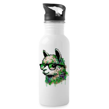 Alpaka mit Brille - Trinkflasche mit integriertem Trinkhalm - Weiß - Rechts