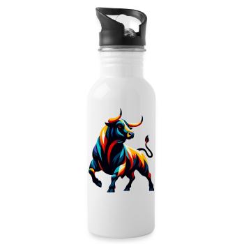 Stier - Trinkflasche mit integriertem Trinkhalm - Weiß - Rechts