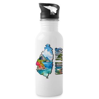 Watercolor Map of Saint Lucia - Water bottle with straw - white - Right