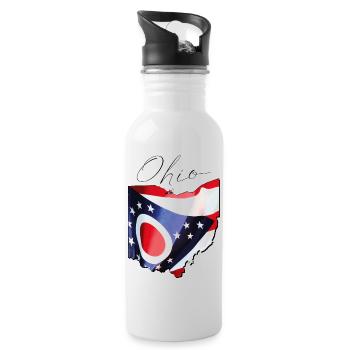 Ohio (United States) | Real Flag | Flag Map Script - Water bottle with straw - white - Right