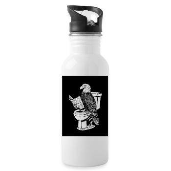 Adler liest Zeitung auf Toilette – Schwarz-Weiß - Trinkflasche mit integriertem Trinkhalm - Weiß - Rechts