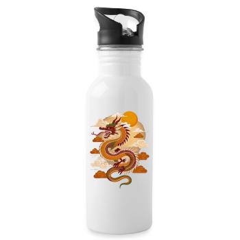 Chinese Dragon in Sunset - Water bottle with straw - white - Right
