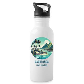 Parotonga Cook Islands sea palm trees - Water bottle with straw - white - Right