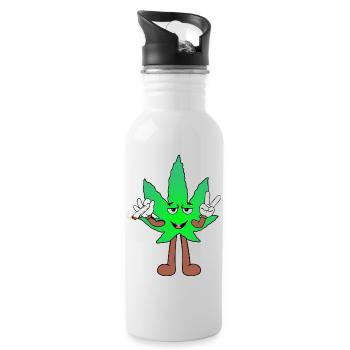 Der Bloom - Weed Cannabis Stoned Hanf Marihuana - Trinkflasche mit integriertem Trinkhalm - Weiß - Rechts