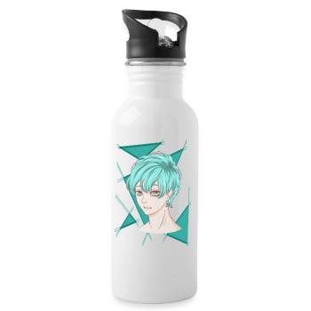 manga Boy Türkis cool mangastyle Anime Comic toon - Trinkflasche mit integriertem Trinkhalm - Weiß - Rechts