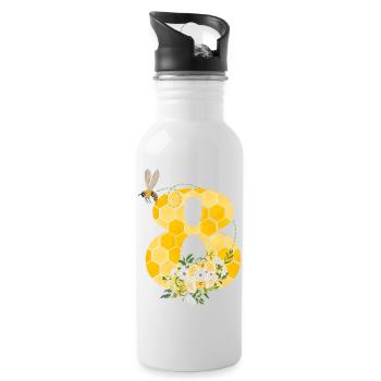 8th Anniversary Bee - Water bottle with straw - white - Right