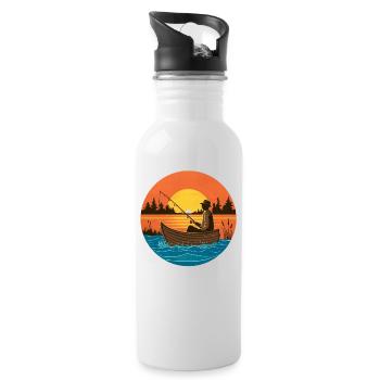 Man Fishing Boat Lake Fisherman Gift Fishing Man# - Water bottle with straw - white - Right