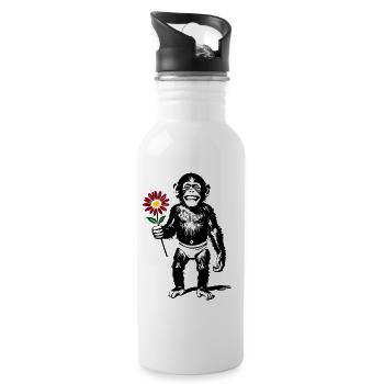 Affe mit Blume Valentinsgeschenk - Trinkflasche mit integriertem Trinkhalm - Weiß - Rechts