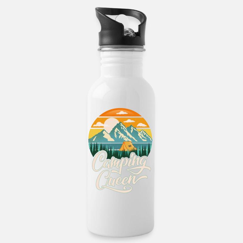 Camping - Trinkflasche mit integriertem Trinkhalm - Weiß