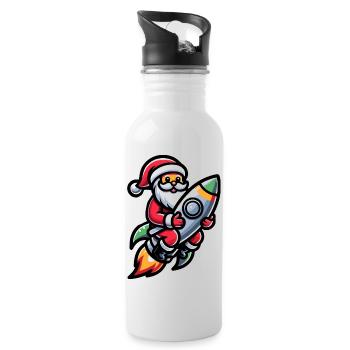 Weihnachtsmann Auf Einer Rakete - Trinkflasche mit integriertem Trinkhalm - Weiß - Rechts