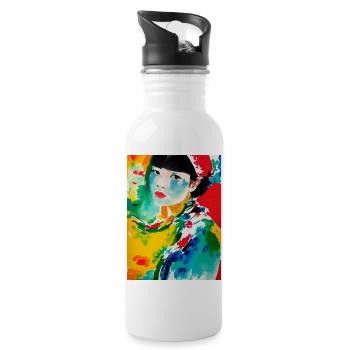 Coloré Art abstrait Femme japonaise Coloré - Gourde avec paille intégrée - blanc - Droite