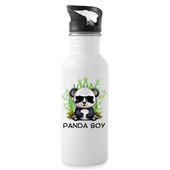 Panda Boy: Panda Design with Glasses - Water bottle with straw - white - Right