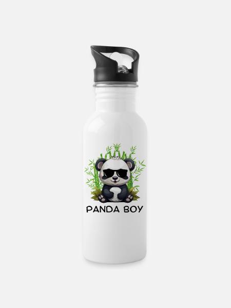 Panda Boy : design panda avec lunettes - Gourde avec paille intégrée - blanc