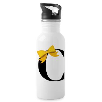 Buchstabe c gelbe Schleife - Trinkflasche mit integriertem Trinkhalm - Weiß - Rechts
