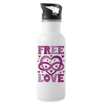 Polyamorie Symbol - Pink - Trinkflasche mit integriertem Trinkhalm - Weiß - Rechts