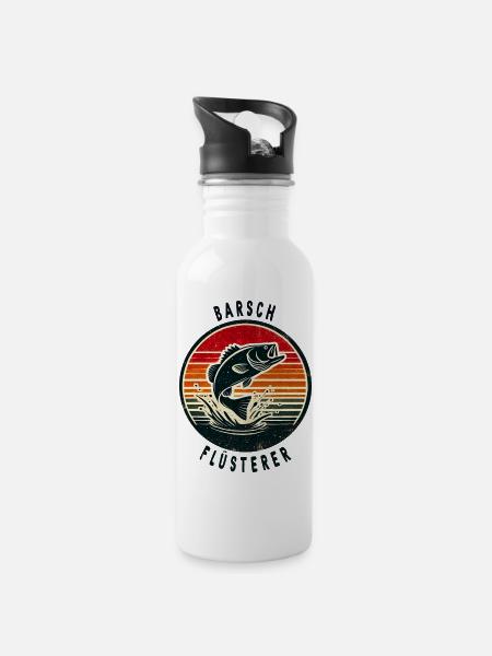 Barsch Flüsterer Design - Trinkflasche mit integriertem Trinkhalm - Weiß